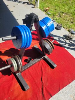 1"HOLE RACK AND PLATES 132LBs TOTAL. 6-10s.  4- 7.5s.  6-5s. 4-3s
THE HAS 4 HORNS ANDO BAR HOLDER 
11525 S HALSTED/ 7111.S WESTERN 
100$   CASH ONLY A