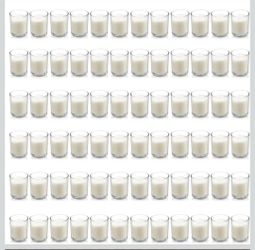Housecret 72 Pack Warm White Unscented Clear Glass Filled Votive Candles. Hand Poured Wax Candle Ideal Gifts for Aromatherapy Spa Weddings Birthdays H