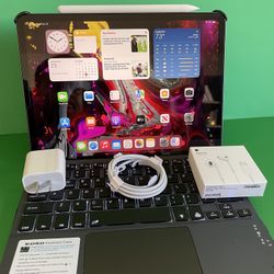 Apple IPad Pro 11” (Face ID / Liquid Retina  / latest iOS 18) 64GB with Keyboard case, stylus pen & Accessories (256GB $469) 