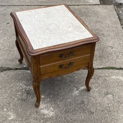 Vintage Marble Etched Nightstand Side End Table With Drawer Provincial