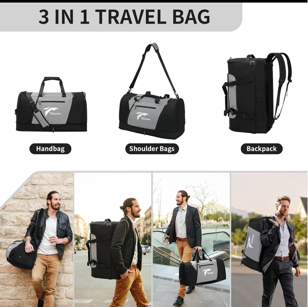 Large Mens Travel Bag, 54L-72L Expandable Duffel Bag for Travel, Carry On Weekend Bag Workout Overnight Backpack with Shoe Laptop Compartment, Gym Bag