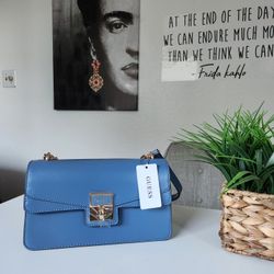 NWT Guess Crossbody Color Light Blue/ Denim With Gold Detail  