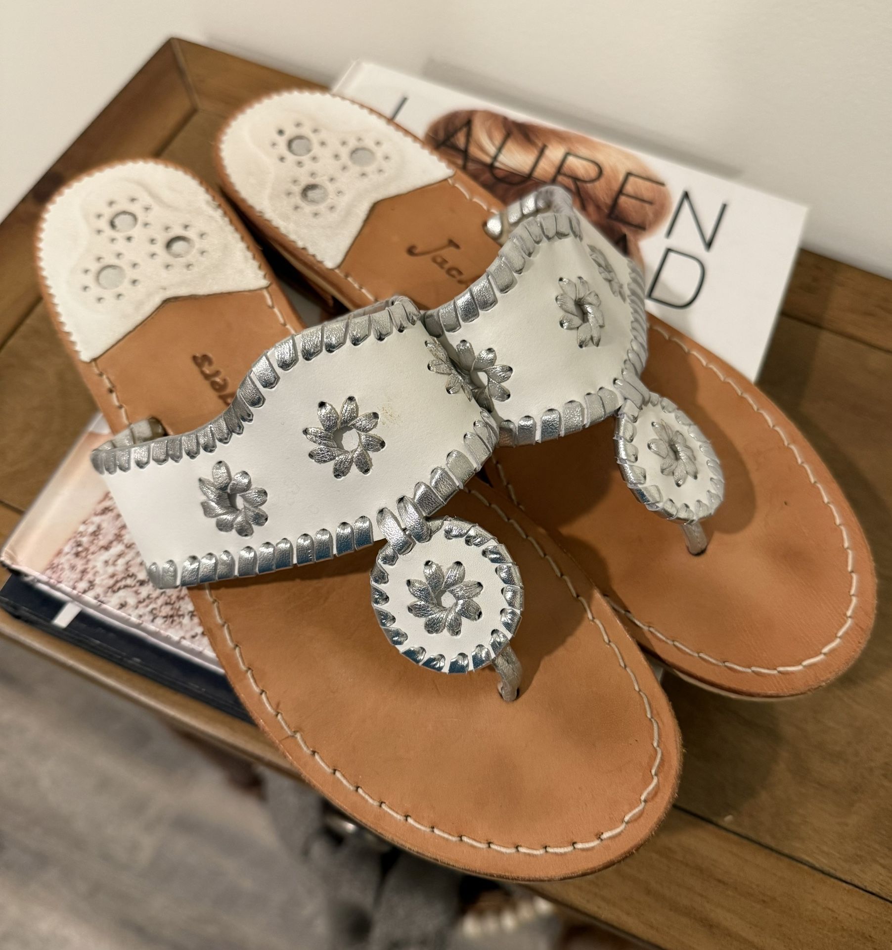 Jack Rogers Silver/White Flat Sandals Size 9