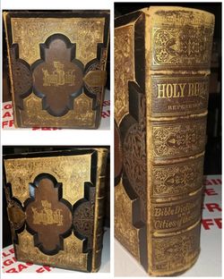1874 Deluxe Family Bible Rare Brass Clasp