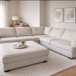 Ashley Furniture Rawcliffe Oversized Parchment Gray Sectional Sofa w/ Large Ottoman – L-Shape Couch