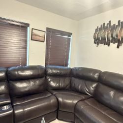 3 Pc Leather Dark Brown Reclining Sectional