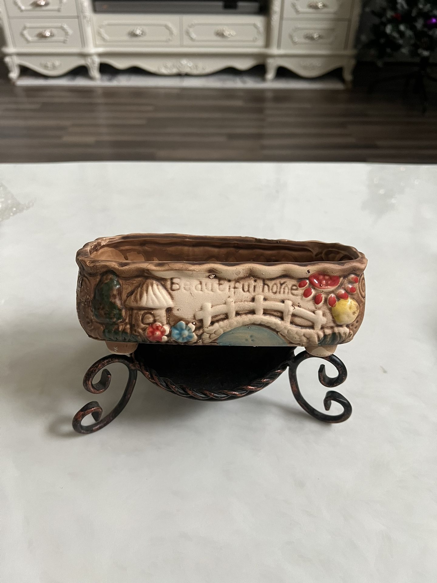 Vintage Style Ceramic Succulent Planter Pot – Rectangle – Stand NOT Included