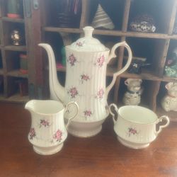 Vintage Pink Rose Teaset Teapot Sugar Creamer Princess House 