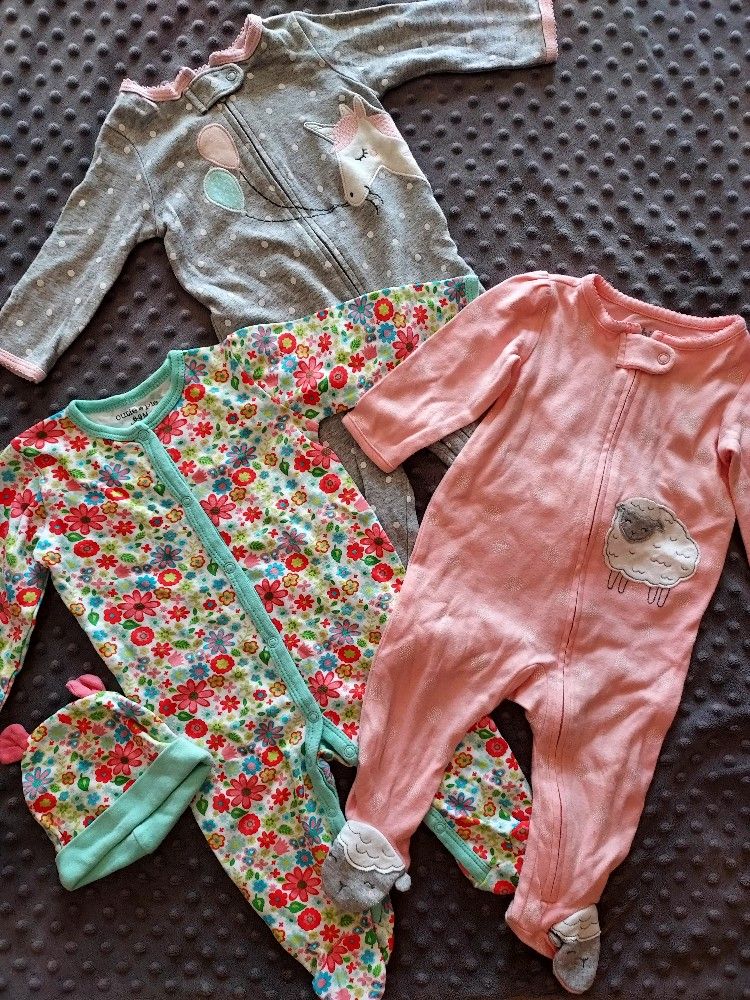 Set Of 3 Cute Footed Onesies