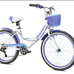 24" Kent Bayside Multi-Speed Bike, White/Purple, ASSEMBLED