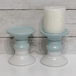 NEW Ornate Ceramic Two Tone 4” Pillar Candle Holders