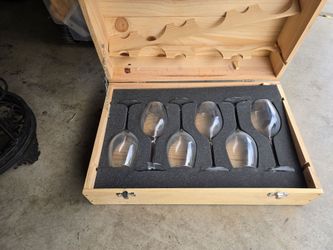Wine Glass Set with Wooden Storage Box