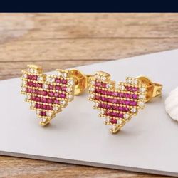 Gold Plated Heart Stud Earrings