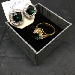 Gold plated ring and silver plated earring set