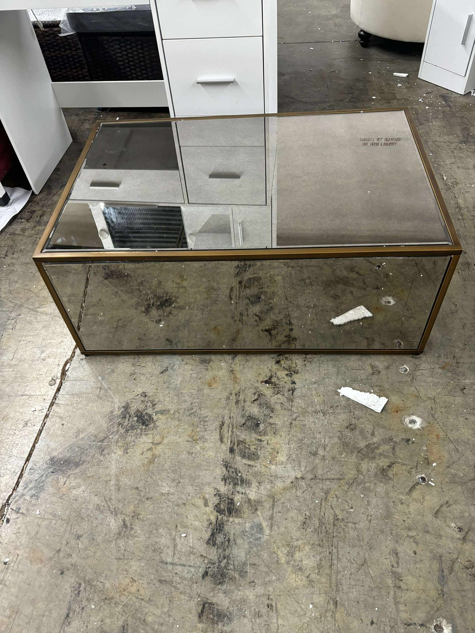 Rectangular Coffee Table, Mirrored Glass Center Table with Brushed Gold Frame, Modern Coffee Table for Living Room, 35.4" L x 23.6" W x 13.78" H