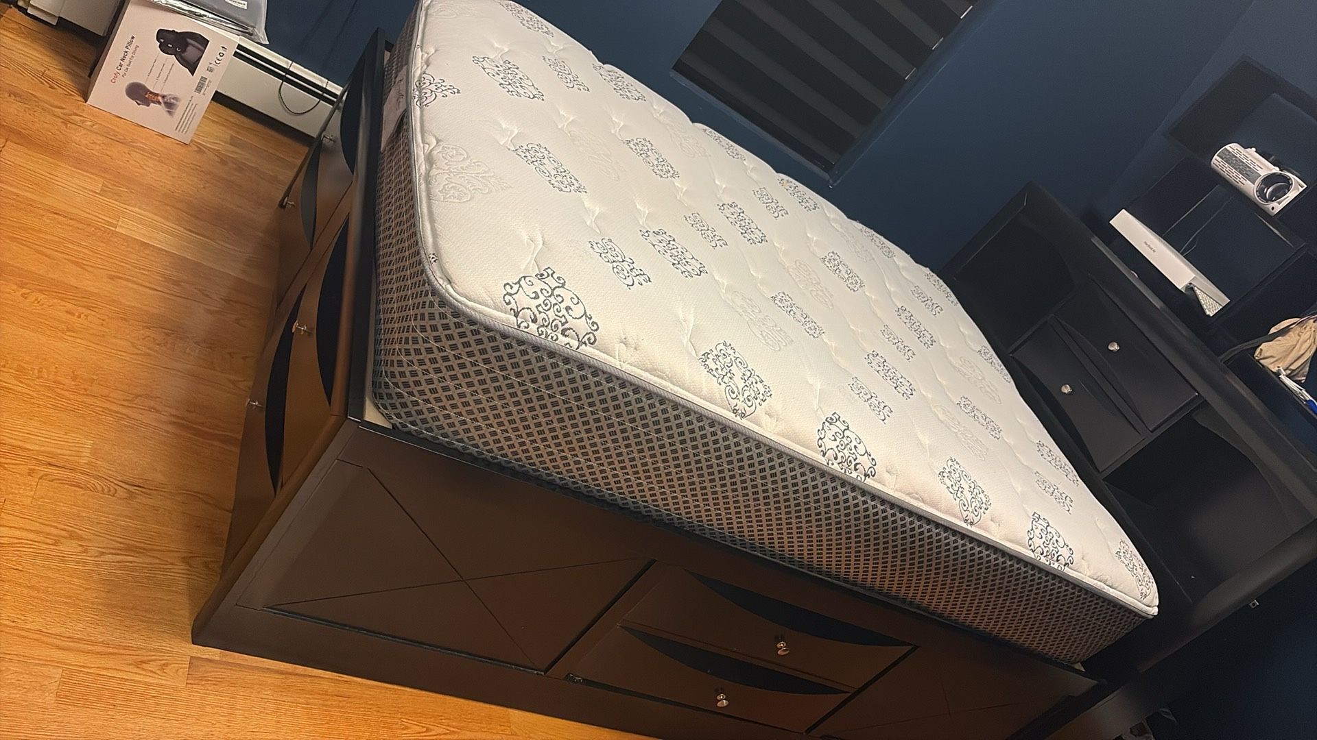 Black Wood Full Size Bed With 8 Drawers And Mattress