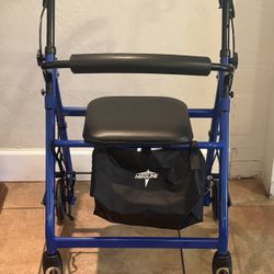 Medline 4-Wheel Rollator Walker w/ Seat & Storage – Blue