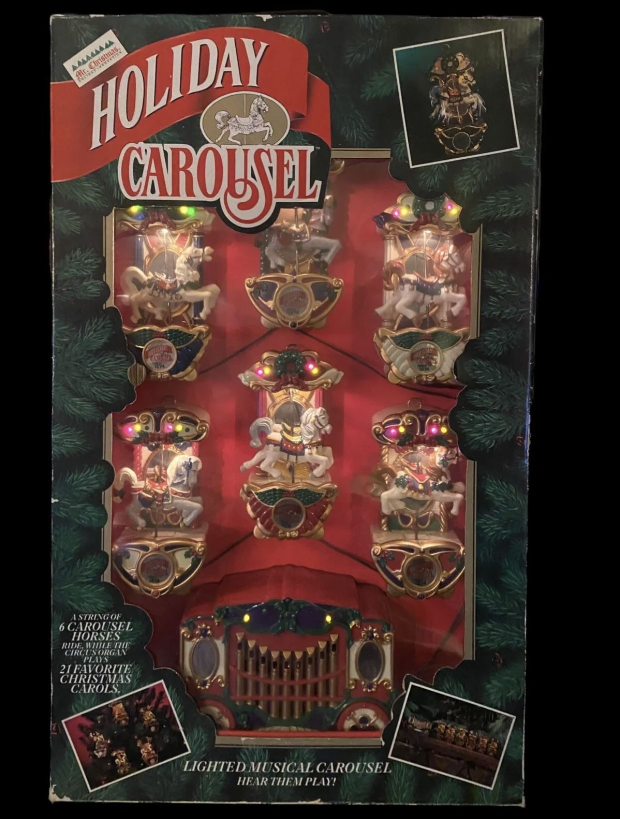 Vintage 1992 Mr. Christmas Holiday Carousel 6 Horse 21 Carols Musical Lights New