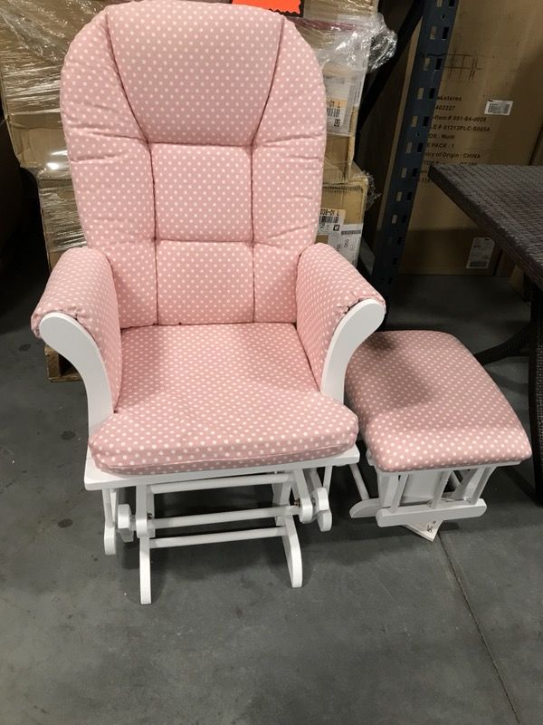 Shermag Pink/White Polka dots Combo Glider & Ottoman