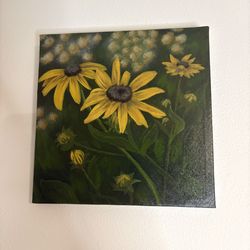 Original Acrylic Painting 8.5x8.5 "Black-Eyed Susans" by Local Artist Drew Dost