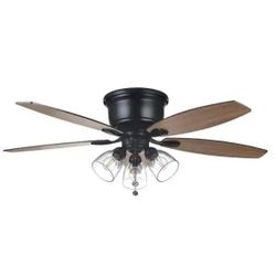 Hampton Bay Stoneridge 52 in. Indoor/Outdoor LED Matte Black Hugger Ceiling Fan with Light Kit NEW