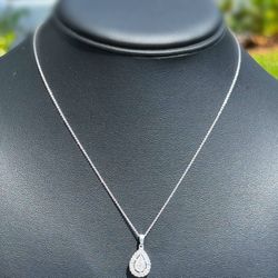 New Jewelry .925 sterling silver rolo link chain necklace 18.00” 1.00mm natural diamond 0.50CTW pear shape pendant charm