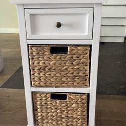 White Nightstand with Storage Baskets