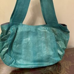 Dramatic Price Drop For Vintage, NEVER USED Turquoise Snakeskin Shoulder Bag By BEIRN