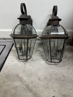 Set Of 2 Metal Hardwired Outdoor Wall Lights