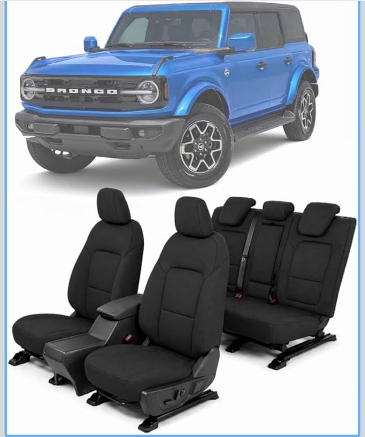 Ford Bronco 4-Door Front & Rear Seat 2021-2026 Black Neoprene Water-Resistant, Snug Fit