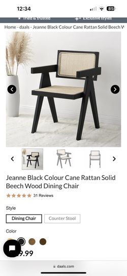 Daals Jeanne Black Colour Cane Rattan Solid Beech Wood Dining Chair