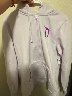 White Zip-Up Hoodie with Purple Logo