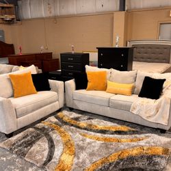Very Pretty Stone Color Couch & Love Seat Living Room Set