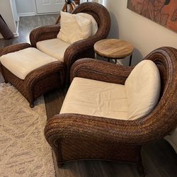Pair Of Wicker Chairs With Ottoman