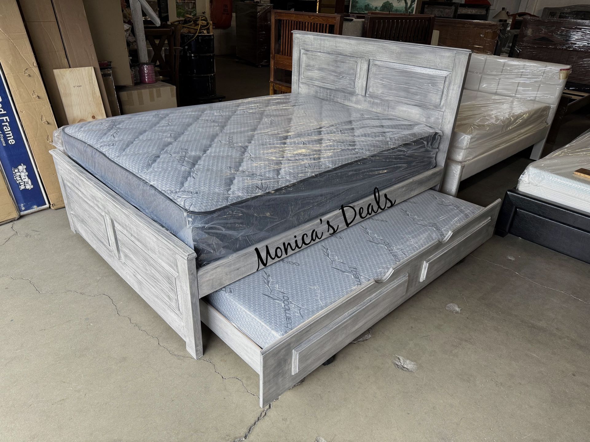 Queen Solid Wood Bed With Twin Trundle And Both Mattresses $840