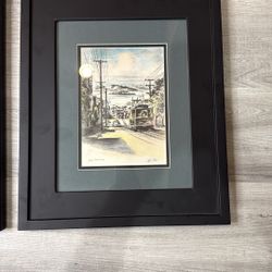 Alec Stern HYDE STREET HILL signed Watercolor And Etched Double Matter And Framed 