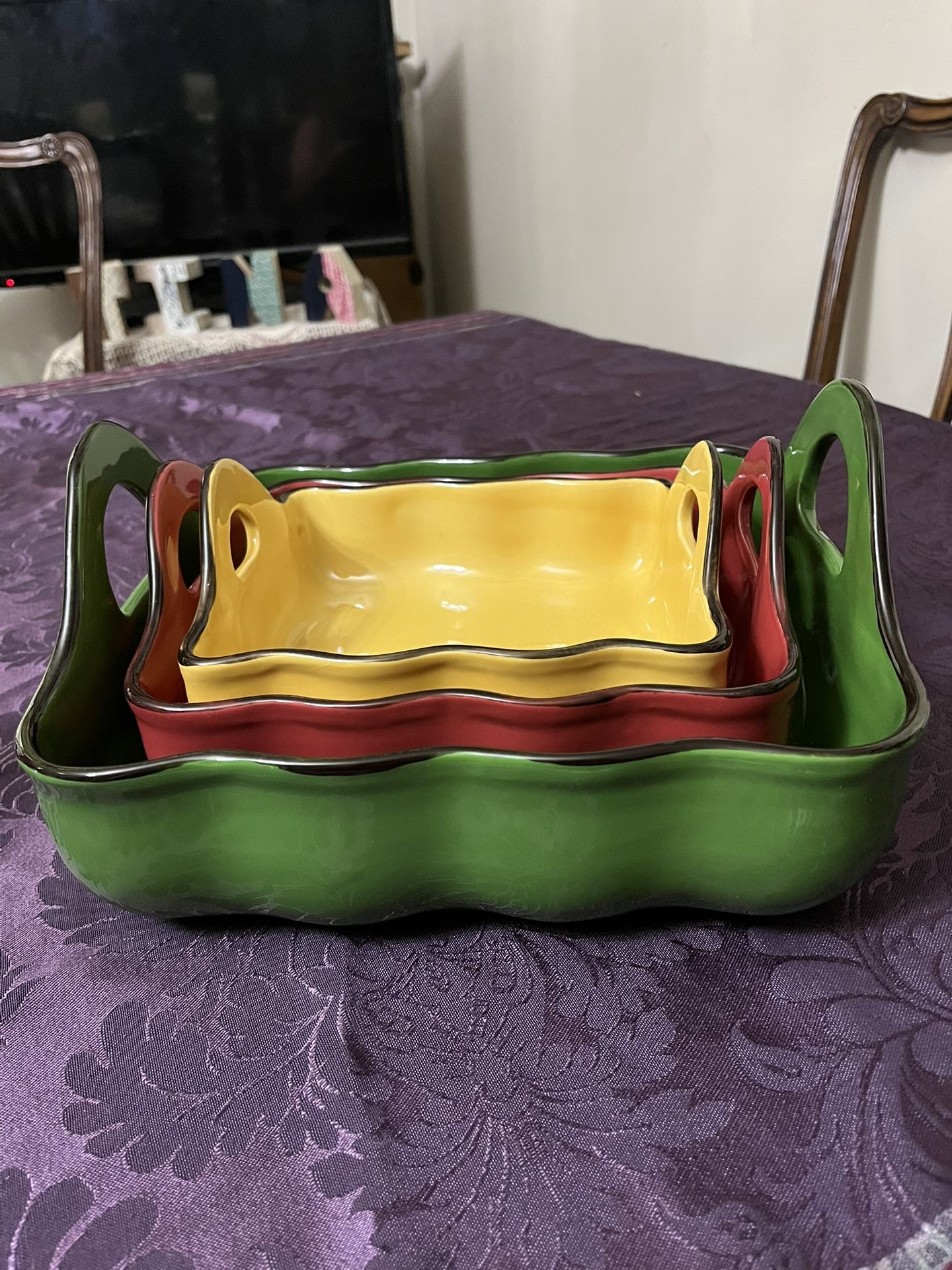 Set Of 3 Nesting Stoneware Bakers