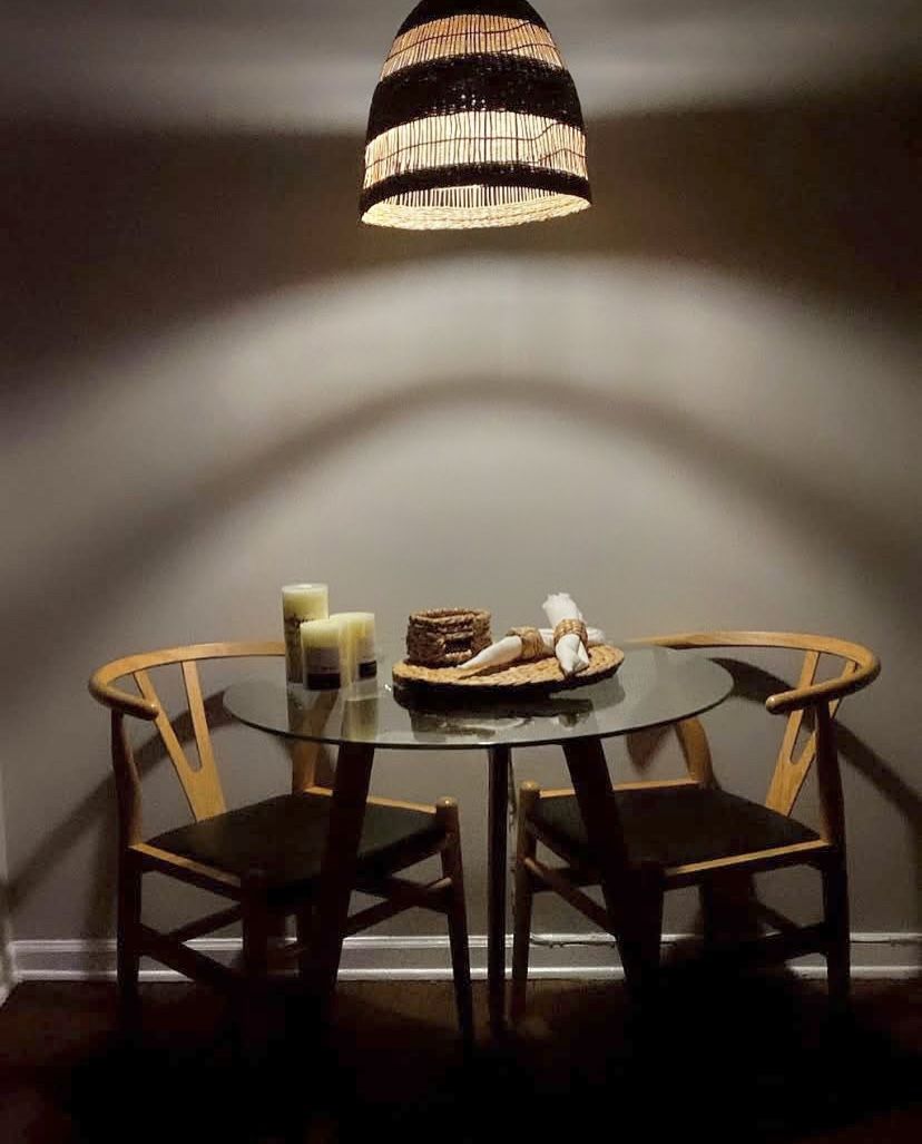 Beautiful Natural Wood Round Table + 2 Wishbone Chairs – $100 (table) + $55 (chairs)