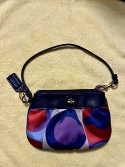 Authentic Coach Resort Op Art Signature Satin/Leather Wristlet