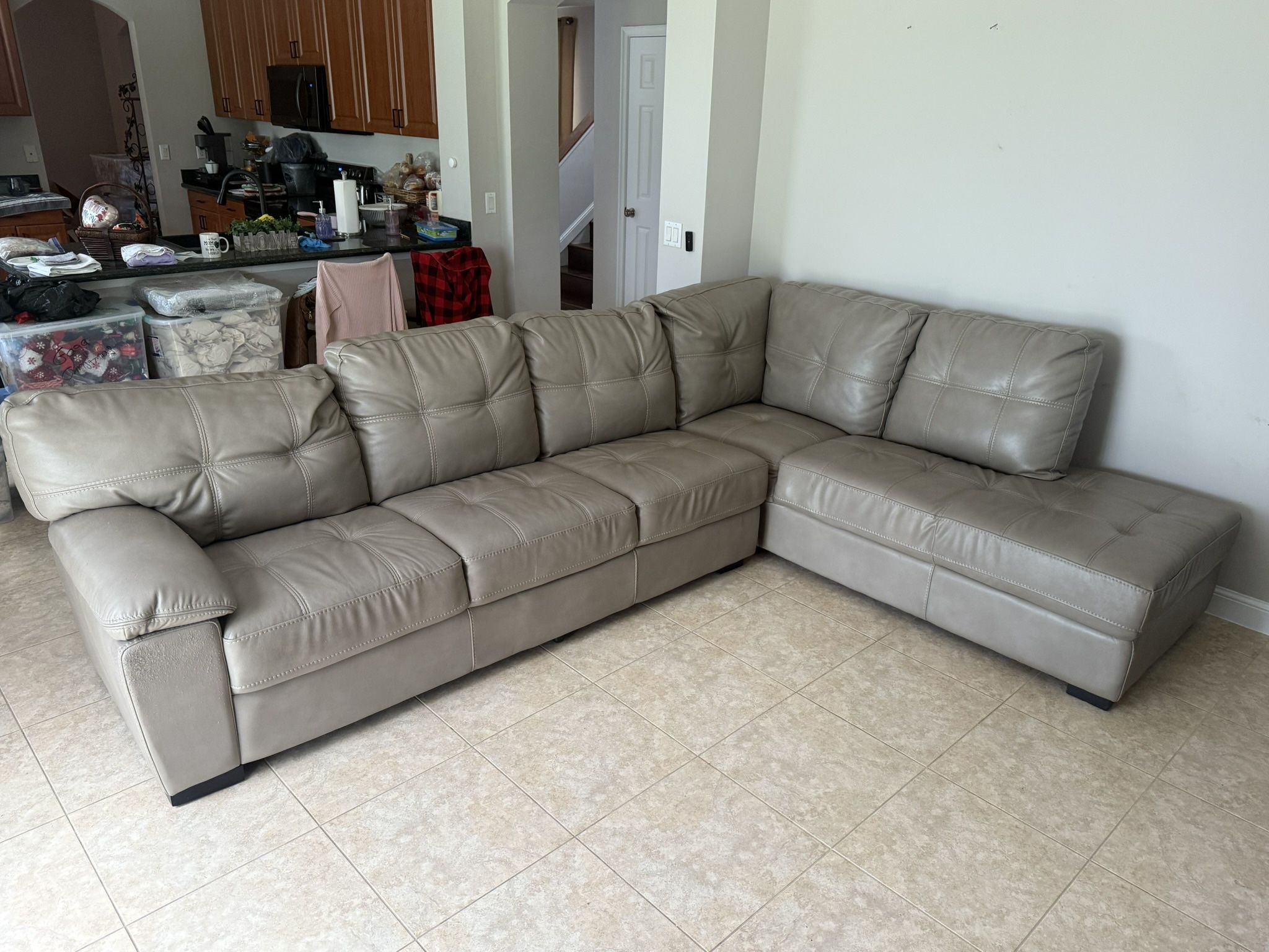 Large Leather L-Shaped Sectional Sofa