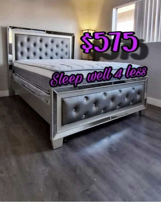 NEW QUEEN BED FRAME AND MATTRESS