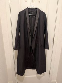 ONLY Edge Luxury Oman Blazer L Black Long Duster Faux Leather Lapel