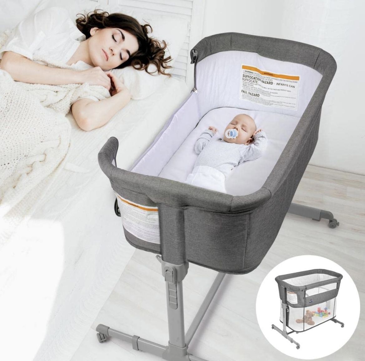 KoolerThings Baby Bassinet Bedside Sleeper For Baby Playpen Easy Folding Portable Crib