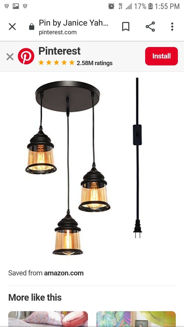 HMVPL 3-Lights Vintage Glass Jar Chandelier Pendant Light with 16.4 Ft Plug-in Cord and On/Off Toggle Switch, Industrial Hanging Lamp