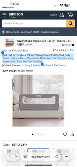 Bed Rail for Toddlers, 59 Inch Swing Down Toddler Bed Rails Wider U-Shape Base, Breathable Baby Bed Rail Guard for King, Queen, Full, Twin Bed Rail fo