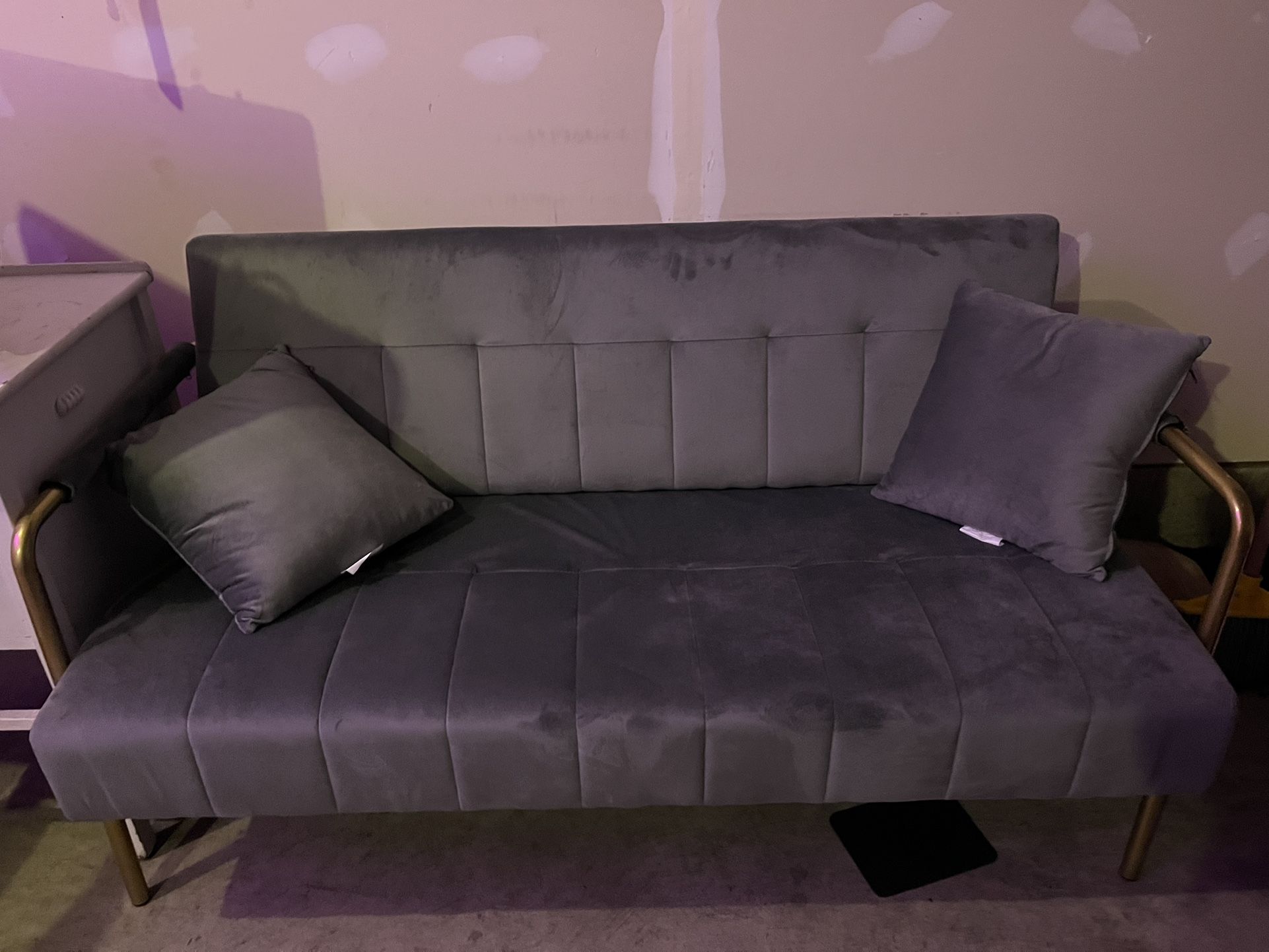 Light Grey Couch w/ Gold Hardware