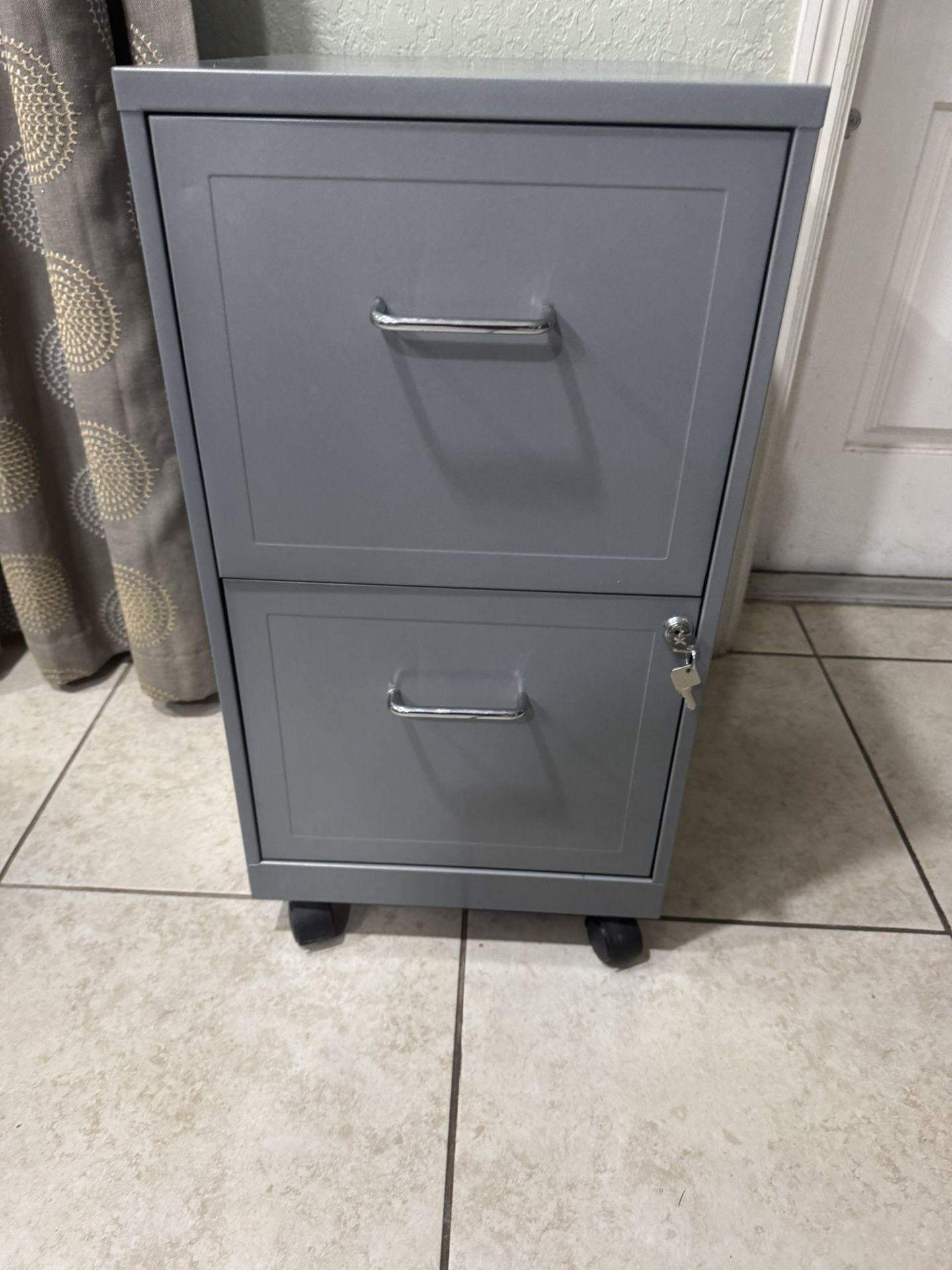 Two – Drawer Locking Metal Filing Cabinet With Wheels