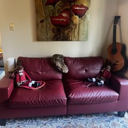 Red Faux Leather Couch
