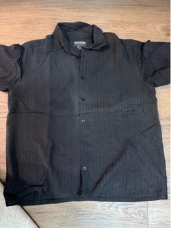Steve & Barry's black button-up shirt with thin vertical stripes, size L #preppy #stripes