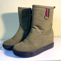 Fashion woman ladies Size 7 Suede midcalf winter Fur boots Zip Up With 4” Insole Heel